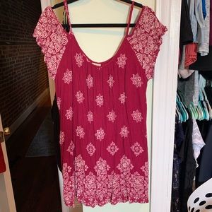 Cold shoulder short sleeve dark magenta dress